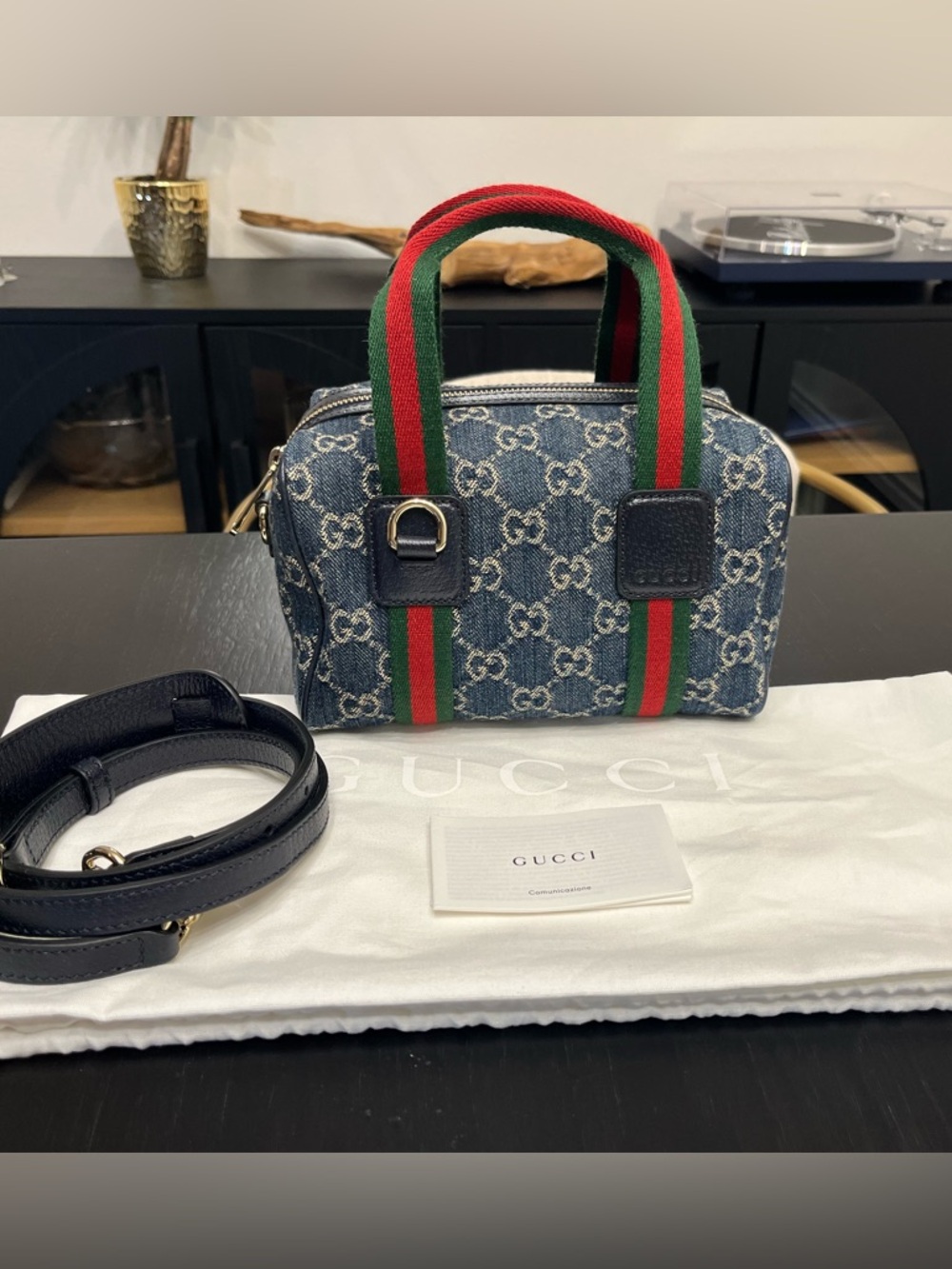 NEW ❤️Gucci💚 Mini GG Handbag in Blue & White GG Denim - Picture 6 of 15